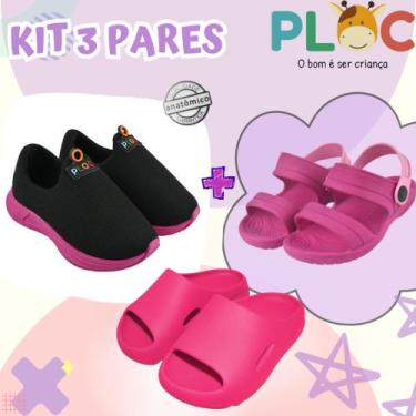 Imagem de Kit 3 Pares: Tênis Calce Fácil P26 Menina + Papete + Chinelo Ploc - Ca