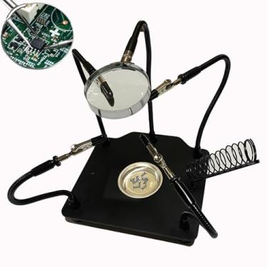 Imagem de IQIETOY Estação De Solda Mãos Auxiliares Com Lupa Suporte Terceira Mão Ferramenta Pcb Kit Placa Circuito - Base Reforçada | Quatro Braços Flexíveis