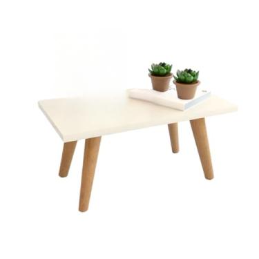 Imagem de Mesinha De Centro Retangular Pé Palito Madeira Sala De Estar (Off White)