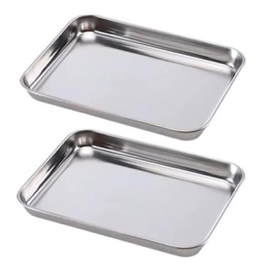 Imagem de Kit 2 Forma Travessa Assadeira Retangular De Inox 35x26cm P/Assados Bolo(Inox Brilhante)