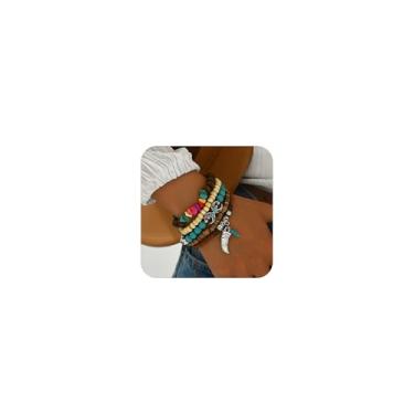 Imagem de Pulseiras vintage turquesa ocidentais para mulheres e homens, pulseira de contas turquesa empilhável estilo boêmio, acessórios de bijuteria rústica ocidental, Medium, Plástico, Sem Pedra Preciosa