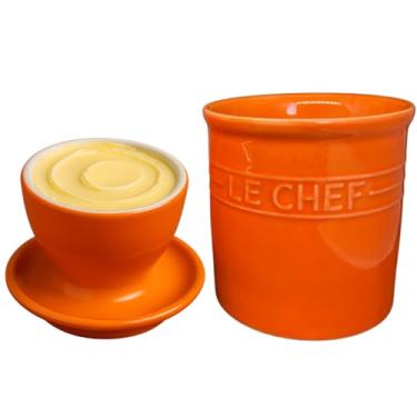 Imagem de Mantegueira francesa em cerâmica cor Laranja porta manteiga manteigueira