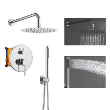 Imagem de Clihome Sistema De Chuveiro Alta Pressão Com Chuva Redondo 10 Polegadas E Conjunto Torneira Mão Montado Na Parede, Combinado 2 Em 1 Para Banheiro, Cromado