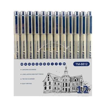 Imagem de Kit 12 Canetas Nanquim Profissional para Lettering Mangá Brush Desenho Técnico Artístico Caligrafia