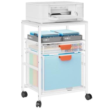 Imagem de Marbrasse Carrinho de arquivo com alça, armário de arquivo móvel com rodas bloqueáveis, organizador de armário de arquivo de escritório, suporte de impressora com organizador de pastas de arquivos
