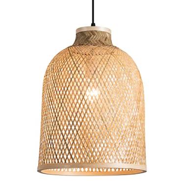 Imagem de Ahaloye Luminária Pendente Em Formato De Cúpula De 11,81", Feita À Mão, Em Bambu, Estilo Boho Geométrico, Para Cozinha, Sala De Jantar, Quarto E Sala De Estar