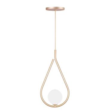 Imagem de Pendente Jabuticaba Gota Luminária Moderna em Metal Preto ou Dourado com Globo de Vidro Branco Leitoso para Lâmpada G9 Lustre para Quarto (Dourado)