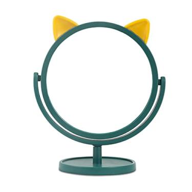 Imagem de Espelho de mesa, decoração de espelho de maquiagem portátil mesa giratória 360 graus penteados espelhos cosméticos casa de banho quarto (verde escuro)