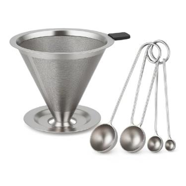 Imagem de Kit Café Coador Inox 102 Reutilizável Premium para 2 Xícaras com Colheres Medidoras Inox 4 Peças Filtro Ecológico Sem Papel Ideal para Café Chá Receitas e Cozinha no Dia a Dia
