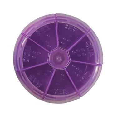 Imagem de 1 Caixa Porta Comprimidos Redondo Organizador Semanal Remédio Diário (Roxo)