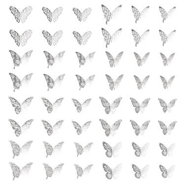 Imagem de Spritewelry Adesivo de decoração de parede borboleta 3D 96 peças borboletas prateadas decorações de aniversário 8 estilos borboletas para artesanato decoração de bolos arranjos de quarto