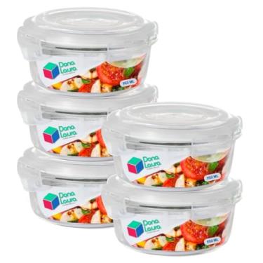 Imagem de Kit 5 Potes de Vidro Hermético 950ML Redondo Cor Sortida Marmitas Dona Laura