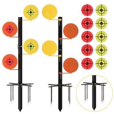 Imagem de Kit de 4 alvos Dueling Tree em 15 cm ou 10 cm de diâmetro, 3/20.3 cm de espessura, suporte de tiro giratório Ar500 com 20 papéis para treinamento de tiro de pistolas Rimfire Centerfire (15 polegadas)