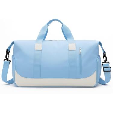 Imagem de Bolsa Mala de Viagem Grande 47cm – Alça Transversal Removível, Compartimento para Tênis e Roupas Molhadas, 5 Bolsos com Zíper, Acoplável à Mala de Rodinha (Azul)