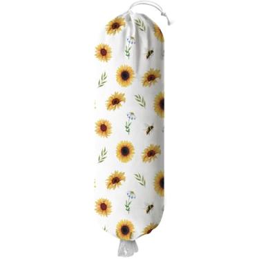 Imagem de FXOCSHE Suporte de saco de mercearia de girassol para itens essenciais de cozinha, dispensador de armazenamento de sacolas de supermercado grande lavável, suporte de bolsa de compras de parede