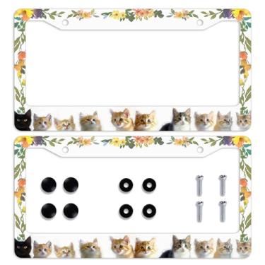 Imagem de I Love Cats Moldura de placa de licença fofa gato flor carro placa de carro personalizado aço inoxidável metal carro placas engraçadas molduras decorativas para homens mulheres 31.0 cm x 15.7 cm 2