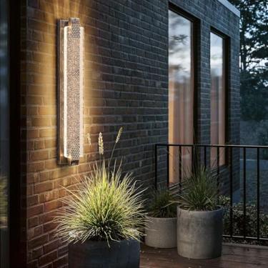 Imagem de camuucci Luminária Externa Dusk To Dawn Com Vidro Bolha De Cristal, 31,1" Led Para Varanda, À Prova D'Água, Moderna, Montagem Em Parede, Porta, Corredor, Pátio, Quintal, Bronze