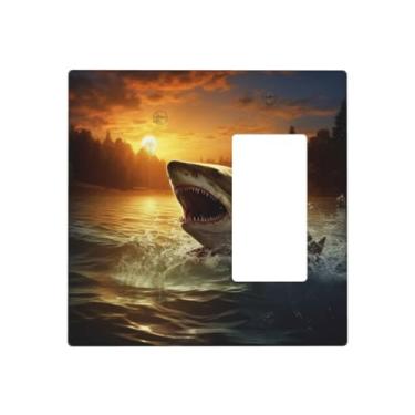 Imagem de Placa de parede para 2 gangs, placas decorativas para interruptores de luz, ao anoitecer, placa de parede de peixe, capas de tomada elétrica, interruptores de fazenda, placa frontal para quarto