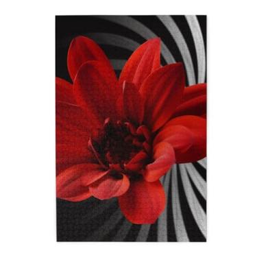 Imagem de Quebra-cabeça Flor Vermelha 1 1000 peças Quebra-cabeça personalizado Quebra-cabeça foto de madeira para adultos imagem família presentes para casamento aniversário Dia dos Namorados presentes (75 cm x