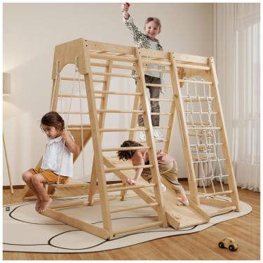 Imagem de Playground Indoor LunaQuest: Jungle Gym Montessori para Crianças de 1 a 8 Anos - Conjunto 8 em 1 com Balanço, Escorregador, Parede de