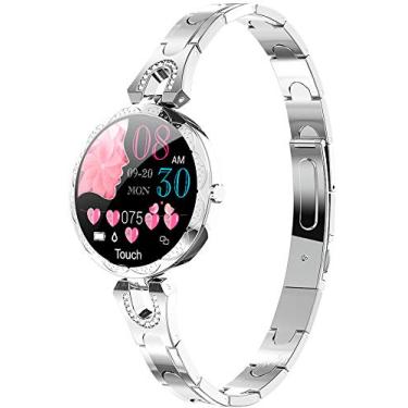 Imagem de Pulseira de relógio inteligente de ouro rosa feminina elegante monitor de atividades com pedômetro caloria monitor de sono exercício de ritmo cardíaco pulseira de aço inoxidável, Prata