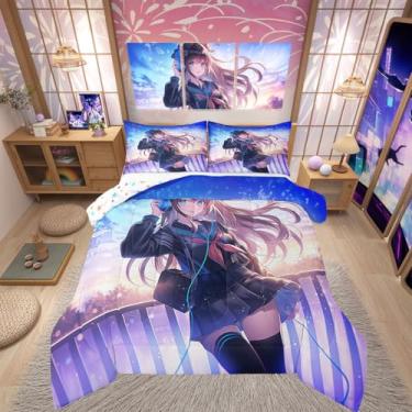 Imagem de Erosebridal Jogo de cama solteiro para meninas, anime japonês, para decoração de quarto de crianças, meninos, adolescentes, desenho animado de meninas, edredom kawaii, animação japonesa, colcha com 1