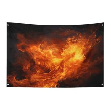 Imagem de Bandeira com quatro furos bandeiras para todos os climas bandeira decorativa impressa com chama rugindo bandeiras de poliéster adequadas para uso interno e externo 89 x 159 centímetros