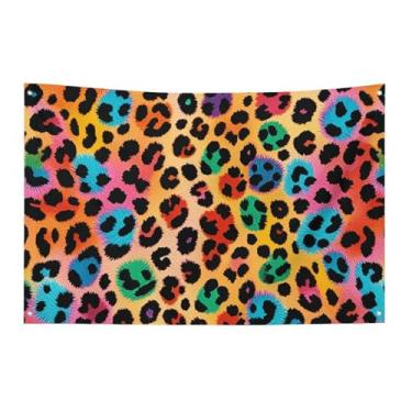 Imagem de Bandeira de leopardo colorida com quatro furos para decoração de parede bandeira de parede para dormitório bar bandeiras de festa ao ar livre 60 x 90 cm