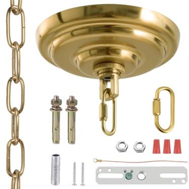 Imagem de MAYOMAJO Kit De Cobertura Luz 5-5/16" Com Corrente Suspensão 6 Pés, Resistente, Placa Reposição Para Lustre, Luminária Pendente, Ventilador Teto, Cesta Flores Ou Projetos "Faça Você Mesmo" (Latão)