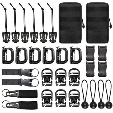 Imagem de SUGOOE Kit de 32 acessórios, acessórios de mochila, anel em D Grimloc clipe de engrenagem de bloqueio correia de cordas elásticas dominador de teia