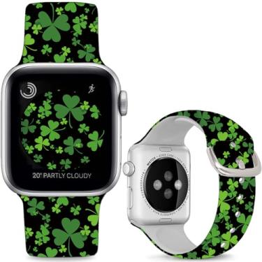 Imagem de Hepsun Pulseira Clover compatível com Apple Watch de 42 mm (séries 3 2 1) de 45 mm, 46 mm e 49 mm, pulseira de silicone esportiva compatível com iWatch séries 10, 9, 8, 7, 6, 5, 4, 3, 2, 1, Ultra 2/SE