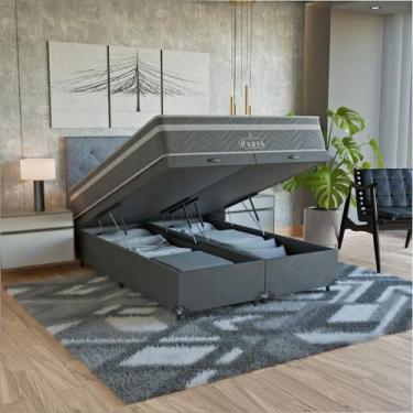 Imagem de Cama Box Baú Casal Bipartido Cinza + Colchão Paris Molas - eShop casa