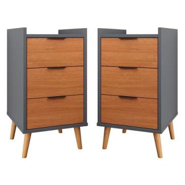 Imagem de Kit Com 2 Mesas De Cabeceira Quarto Estilo Retrô Mesa Lateral Decorati