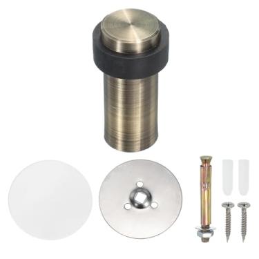 Imagem de PATIKIL 1 conjunto de batentes de porta redondos, batente de porta de aço inoxidável de 80 mm cunha cilindro de metal autoadesivo com parafuso para parte inferior do piso da porta interna, bronze