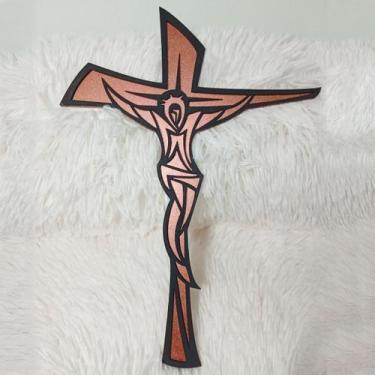 Imagem de Decoração Cruz Crucifixo De Madeira MDF Parede Jesus Fé Católico Relig