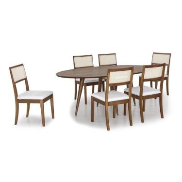 Imagem de Mesa de Jantar 6 Cadeiras Herval Coimbra, Off White/Amêndoa, 190x110 c