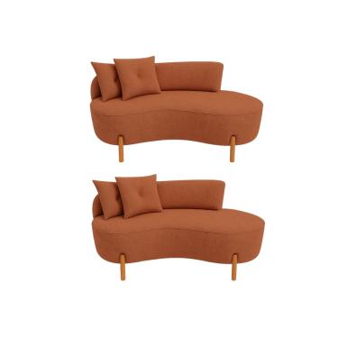 Imagem de Kit 02 Sofá Orgânico 2 Lugares C/2 Almofadas Curvo Sala Recepção Boucle Terracota - Montanaris Decor