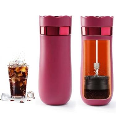Imagem de HAILASRE Cafeteira portátil para viagem, prensa francesa, 355 ml, cafeteira francesa portátil e cafeteira de aço inoxidável com parede dupla, isolada a vácuo, ótima para acampamento e viagens (rosa)