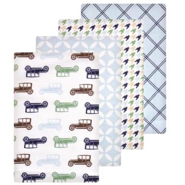 Imagem de Luvable Friends Hudson Baby Flanela Recebendo Cobertores 4 unidades, Veículos Azul-celeste