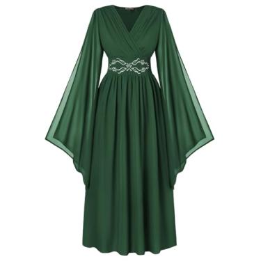 Imagem de Scarlet Darkness Renaissance Faire Costume Women Wrap V Neck Long Bell Sleeve Fairy Dresses with Pockets