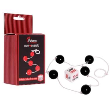 Imagem de Bolinha Tailandesa M Com Dado Linha Diversão Cordão Pélvico com 5 Esferas e Dado Sensual BTD013 (PRETO)