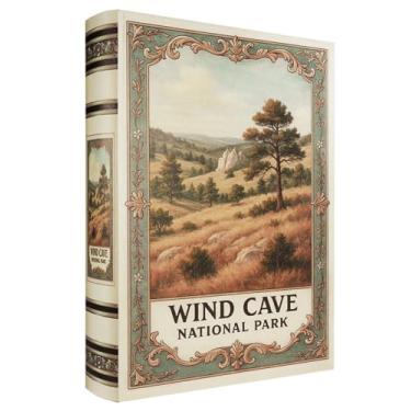 Imagem de XIAOAIKA Caixa decorativa de madeira – Caixas de livros falsas vintage com design de parque nacional, armazenamento secreto com fecho magnético, capa de couro, perfeita para estante de livros de