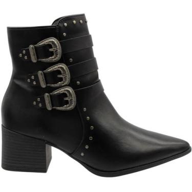 Imagem de Bota Ramarim Texas Fivelas Salto Bloco Feminina, Preto, 37