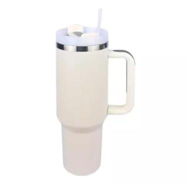 Imagem de Copo Térmico 1200ml Aço Inoxidável Manter Bebidas Quentes Frio Café Chá Água Alta Capacidade Durável Elegante Ideal Casa Trabalho Aventuras - BEGE