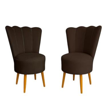 Imagem de Kit 2 Cadeiras Decorativa Pétala Veludo Luxo Premium Pés Retrô Palito Sala Quarto e Penteadeira (MARROM)