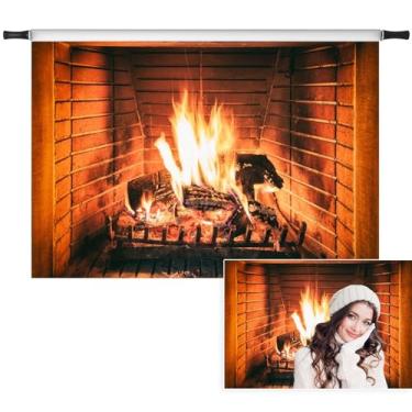Imagem de Vie Savaran Pano de fundo de lenha ardente de 3 x 2,4 m, lareira amarela, madeira flamejante, fundo fotográfico, inverno, acampamento, churrasco, Natal, festa, retrato, estúdio, foto, adereços