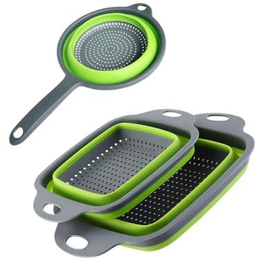 Imagem de Conjunto de escorredor quadrado dobrável, economize espaço de armazenamento, coador dobrável com alça, para cozinha e uso em viagens (verde)