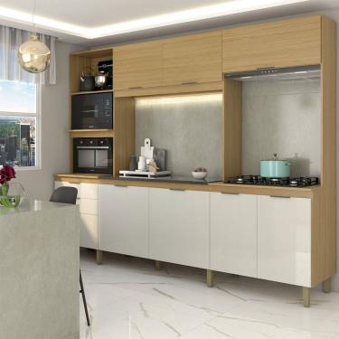 Imagem de Cozinha Completa 8 Portas 2 Gavetas Beniz Ipê/Cristalo - Panorama Móveis