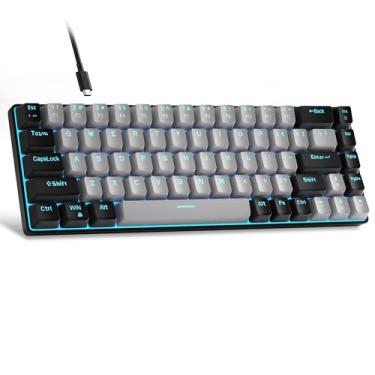 Imagem de MageGee Teclado portátil 60% mecânico para jogos, MK-Box LED retroiluminado compacto de 68 teclas, mini teclado de escritório com fio com interruptor azul para Windows, laptop, PC, Mac - cinza/preto