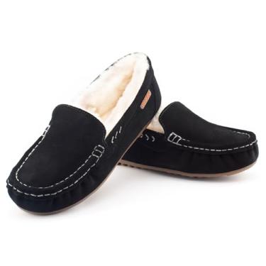 Imagem de Parfeying Pantufas Femininas De Mocassim Pele Carneiro, Camurça Vaca, Espuma Viscoelástica, Estilo Para Uso Interno E Externo, L20102, Pretas, 9,5 Unidades